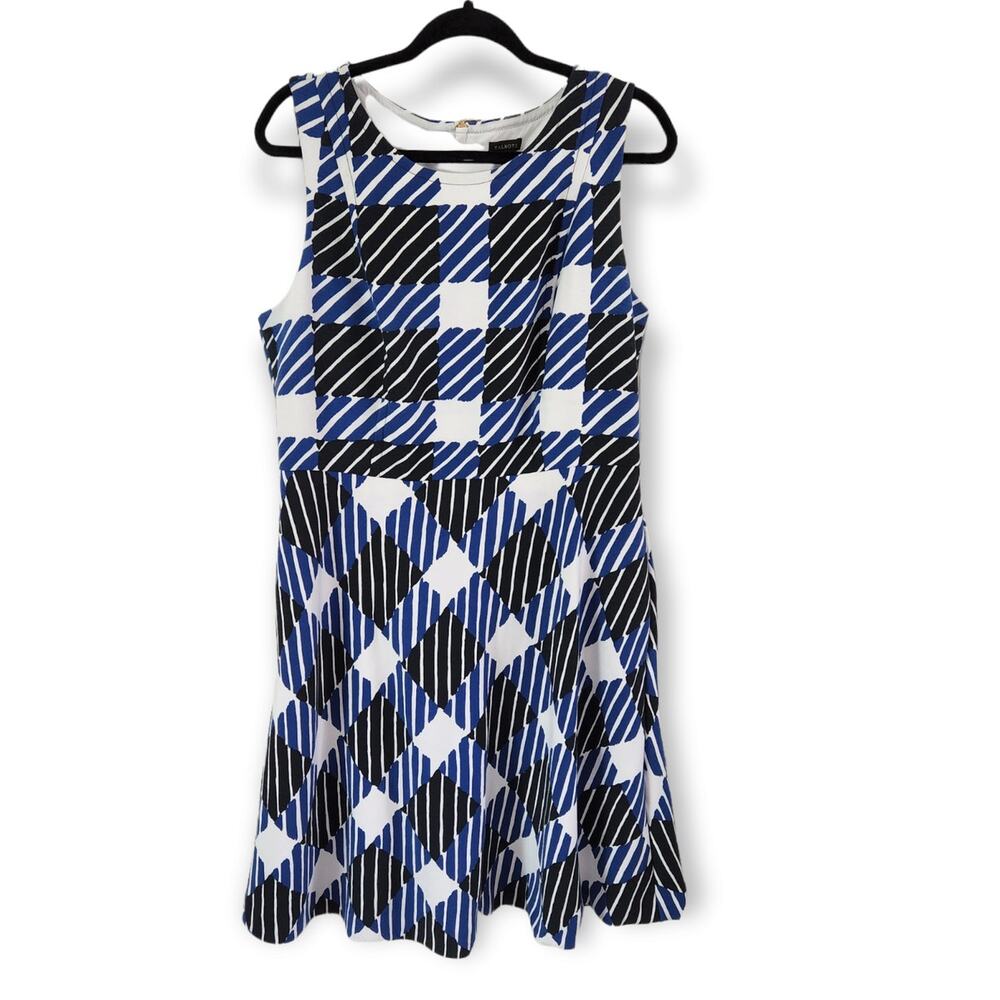Talbots Women's White Blue Black Sleeveless Fit and Flare Dress Size 14